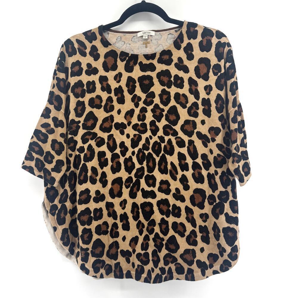 Tyler Boe Leopard Print Cashmere Blend Short-Sleeve Sweater - Size Small Womens